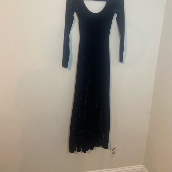 Betsey Johnson Vintage Black Label 90's Navy Blue Crushed Velvet Maxi Dress - Picture 8 of 11
